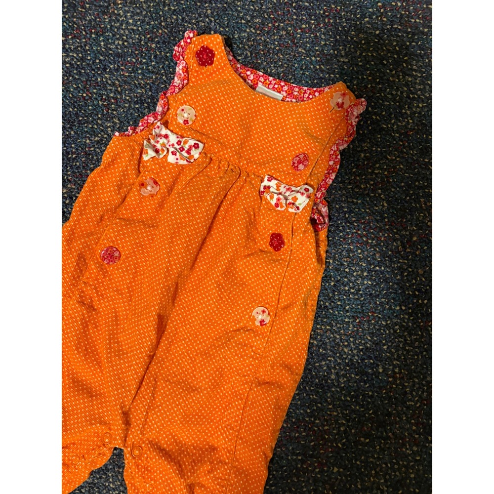 Gymboree Girls Orange Corduroy Polka Dot Floral Jumpsuit Vintage Y2K 3-6 Months